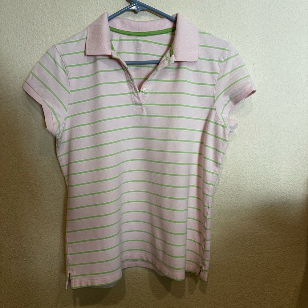 Women’s GAP Pink and Green Striped Shirt—Size L